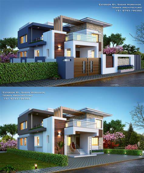 Modern House bungalow Exterior By, Ar.Sagar Morkhade (Vdraw ...