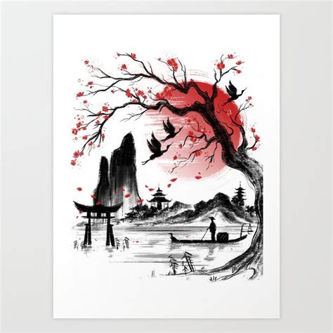 Japanese landscape Art Print by Kera | Society6