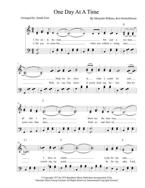 One Day At A Time (arr. Jonah Cain) by Kris Kristofferson Sheet Music ...