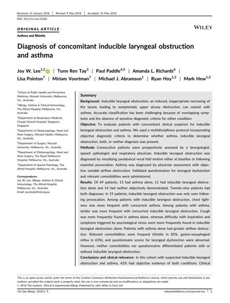 (PDF) Diagnosis of concomitant inducible laryngeal obstruction and asthma