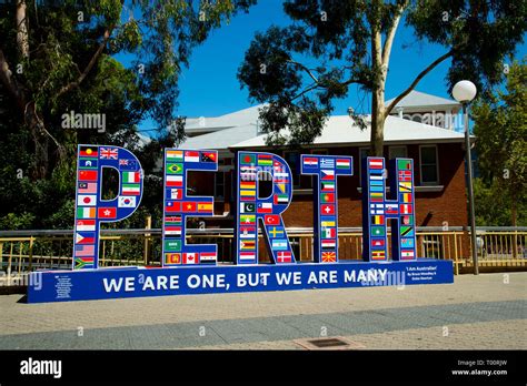 PERTH, AUSTRALIA - March 2, 2019: "I am Australian" country flags sign ...