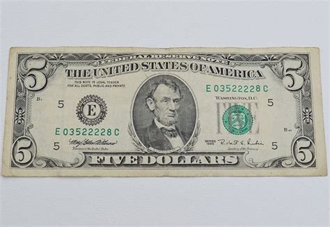 1995 Vintage Five Dollar Bill Rare US Collectible Currency - Etsy