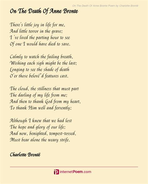 On The Death Of Anne Bronte Poem by Charlotte Bronte