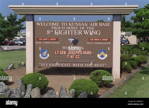 Kunsan Air Base main gate welcoming sign. Base: Kunsan Air Base Country ...