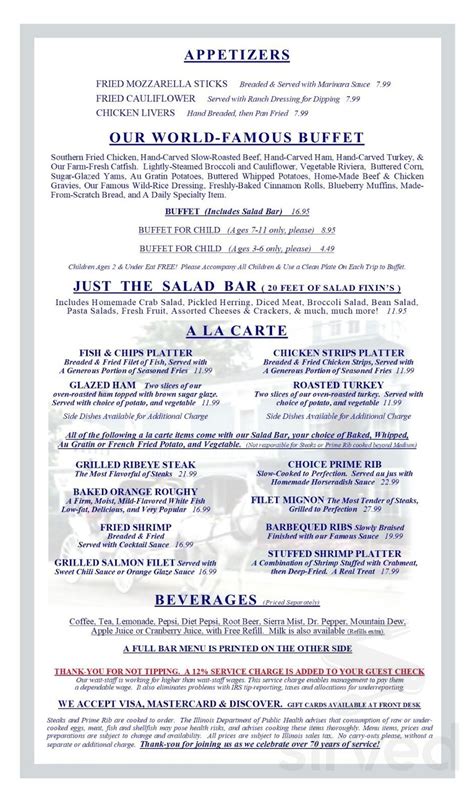 Hotel Nauvoo Historic Inn & Restaurant menu in Nauvoo, Illinois