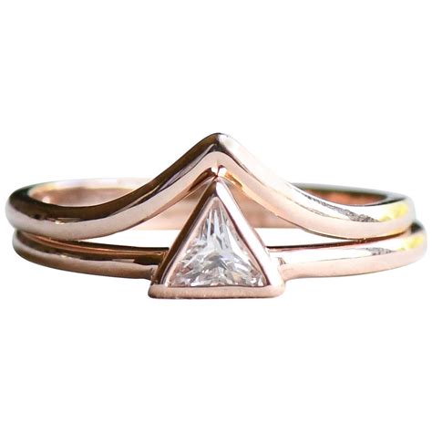 Customizable 14 Karat Rose Gold Triangle Diamond Ring, Engagement ...