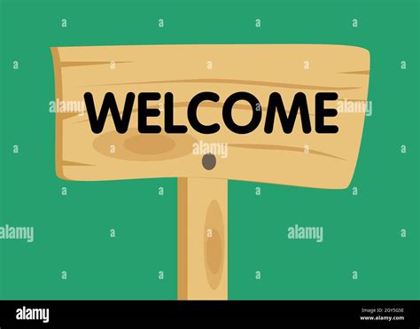 Welcome text on Wooden sign. Cartoon vector illustration Stock Vector ...