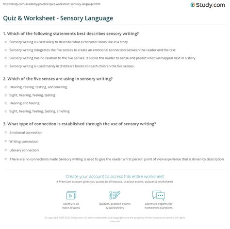 Quiz & Worksheet - Sensory Language | Study.com