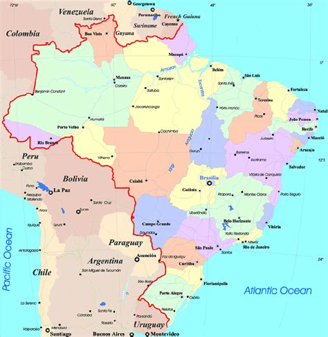 Large detailed administrative and political map of Brazil with cities ...