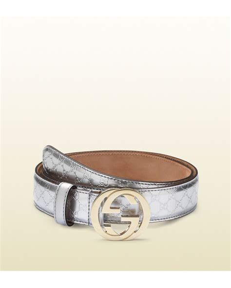 Gucci Silver Micro Gg Leather Belt with Interlocking G Buckle in ...