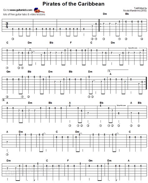 Pirates Of The Caribbean Electric Guitar Tab - Margaret Wiegel