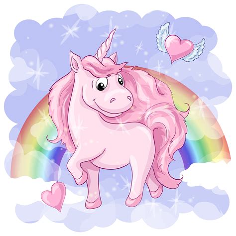 Fantastic postcard with Unicorn, rainbow and hearts with wings. 490386 ...