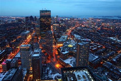 An aerial night view of Boston city center, Massachusetts | Vibration ...