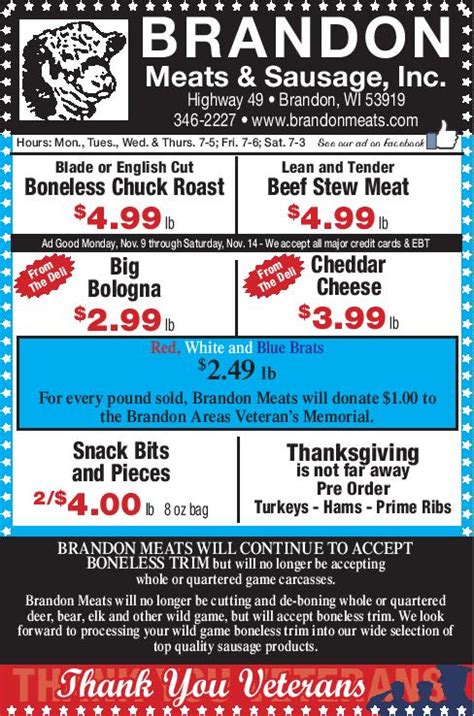 Meat Sales near me Waupun, Steaks on Sale Ripon, Deals, Brandon Meats