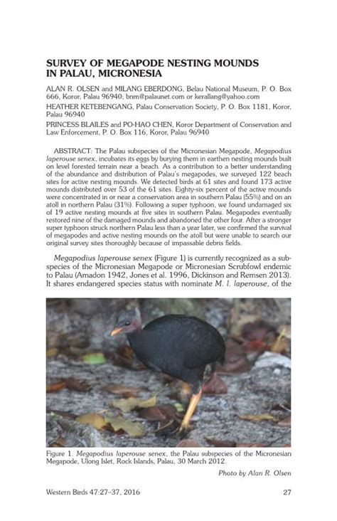 Survey of Megapode Nesting Mounds in Palau, Micronesia Alan R - DocsLib