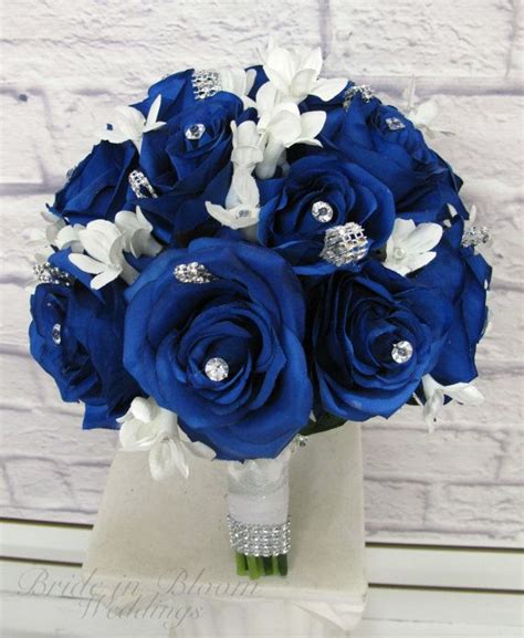 Wedding Bouquet, Royal blue rose brides bouquet, Bling bouquet, Silk ...