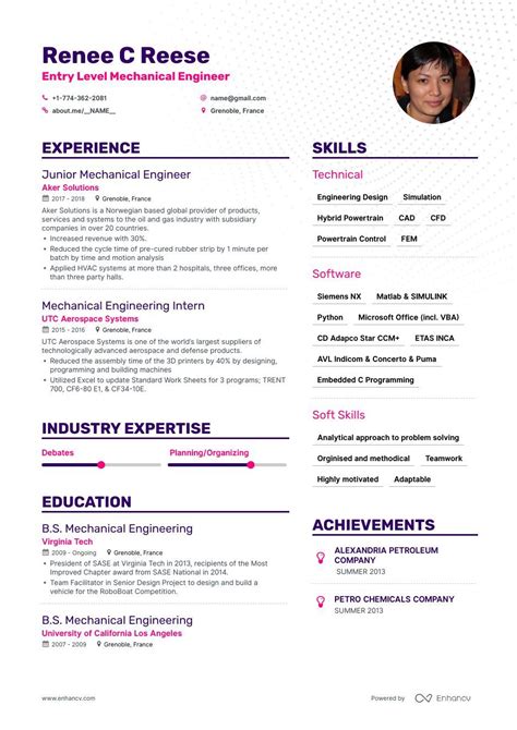 a professional resume for an experienced mechanical engineer with no ...