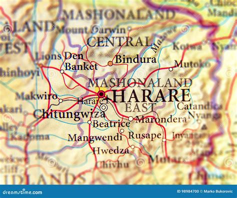 Carte Géographique Du Zimbabwe Et De La Capitale Harare Photo stock ...