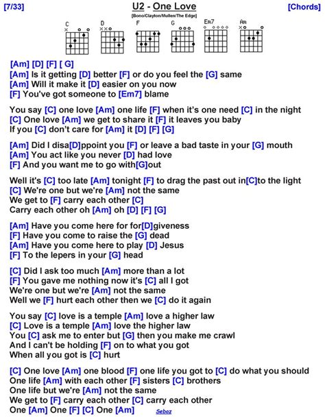 U2 - One Love | Guitar lessons songs, Lyrics and chords, Guitar chords ...