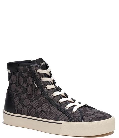 COACH Men's Skate Leather Signature Jacquard Retro Hi-Top Sneakers ...