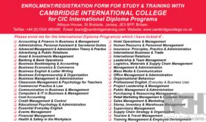 Cambridge International College Courses Offered Diploma Programs At CIC UK