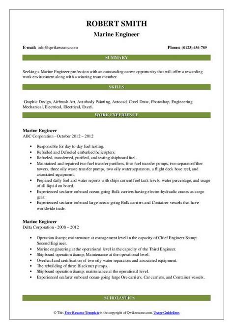 Marine Engineer Resume Samples | QwikResume