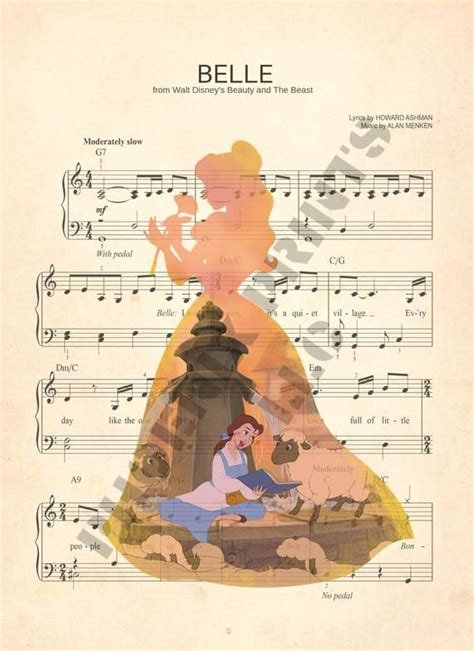 Beauty and The Beast Belle Sheet Music Art Disney Birthday | Etsy ...