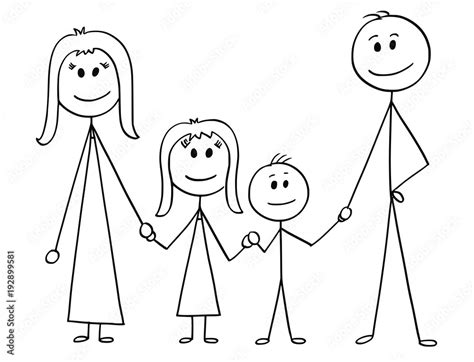 Cartoon stick man drawing illustration of happy family of father ...