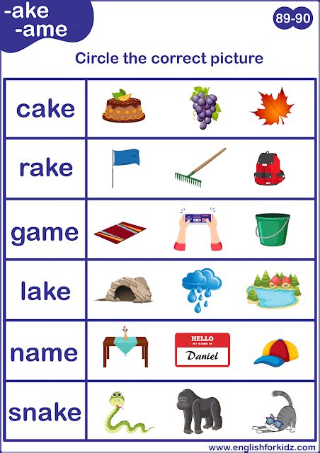 Printable long A sound matching worksheet to learn English phonics ...