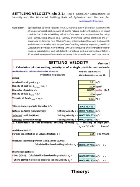 Analysis of Sediment Particle Settling Velocities Using an Excel ...