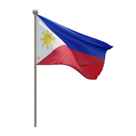 Philippines 3d illustration flag on pole. Wood flagpole 11235673 PNG