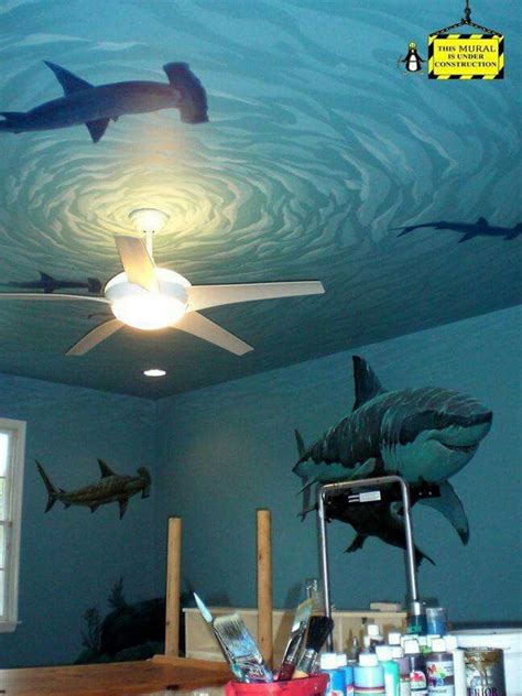 Awesome shark decals for the wall and great detail on the ceiling to ...