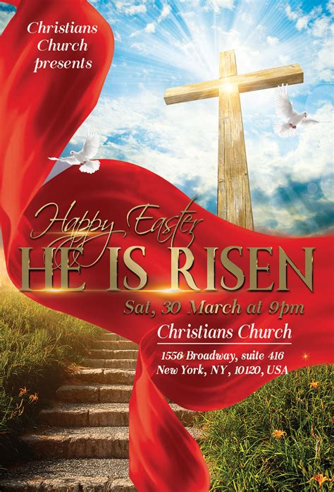 He Is Risen Happy Easter Church Flyer