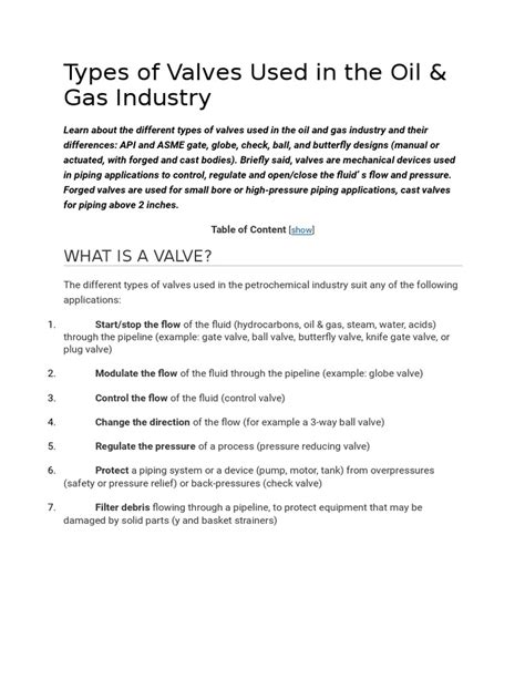 Types of Valves Used in The Oil | PDF | Valve | Actuator