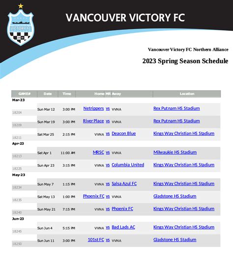 Northern Alliance Schedule - VancouverVictoryFC.com