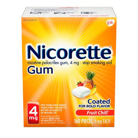 Nicorette Nicotine Gum to Stop Smoking, 4mg, Fruit Chill Flavor - 160 ...