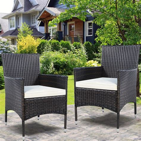 Costway Outdoor Rattan Wicker Dining Chairs With Cushions, Set of 2 ...