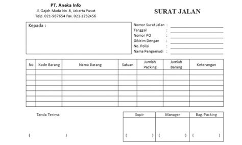 Download Gratis Contoh Surat Jalan Pengiriman Barang