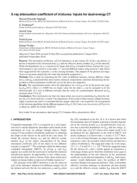 (PDF) X-ray attenuation coefficient of mixtures: Inputs for dual-energy ...