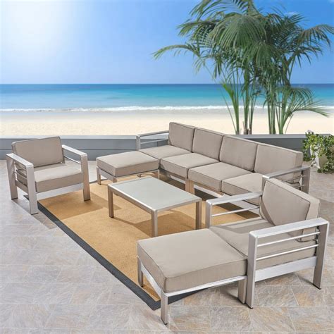 7-Piece Silver Contemporary Outdoor Furniture Patio Sectional Sofa Set ...