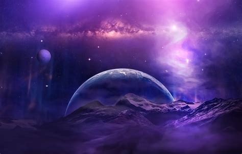 Wallpaper space, universe, aurora, sky, mountains, clouds, stars ...