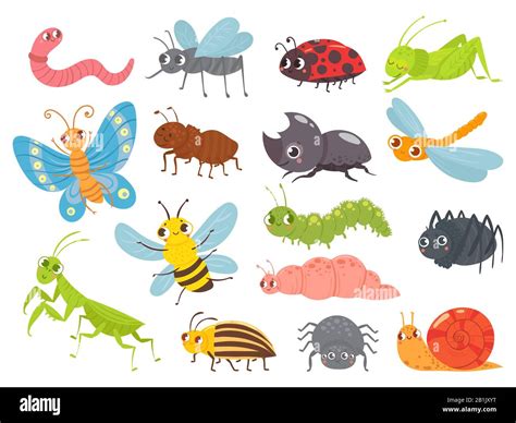 Cute cartoon insects. Funny caterpillar and butterfly, children bugs ...