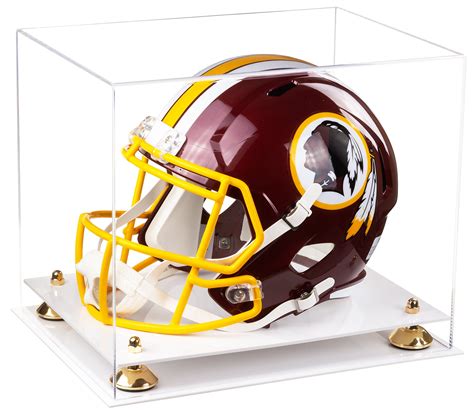 Clear Acrylic Football Helmet Display Case with Gold Risers and White ...