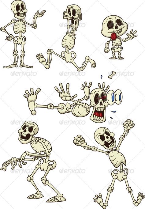 Cartoon Skeletons #GraphicRiver Funny cartoon skeletons. Vector clip ...