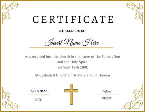 Editable Certificate of Baptism,religious Gold Certificate, Baptism ...