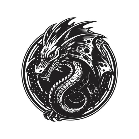 wyvern, vintage logo concept black and white color, hand drawn ...