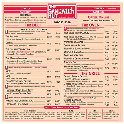 Daily Menu – The Sandwich Hut Since 1963