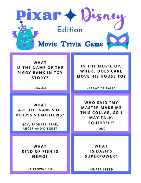 FREE Disney Pixar Trivia Game Printable - Marcie in Mommyland