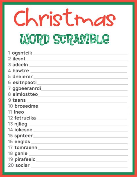 Free Printable Christmas Word Scramble With Answers