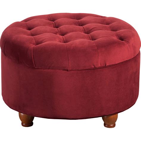 HomePop Large Button Tufted Round Storage Ottoman, Berry | Walmart Canada